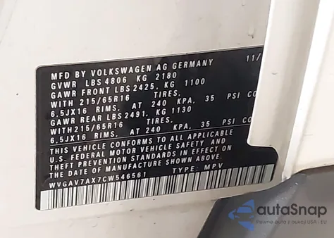 2012 Volkswagen Tiguan Le from USA, damaged, VIN WVGAV7AX7CW546561